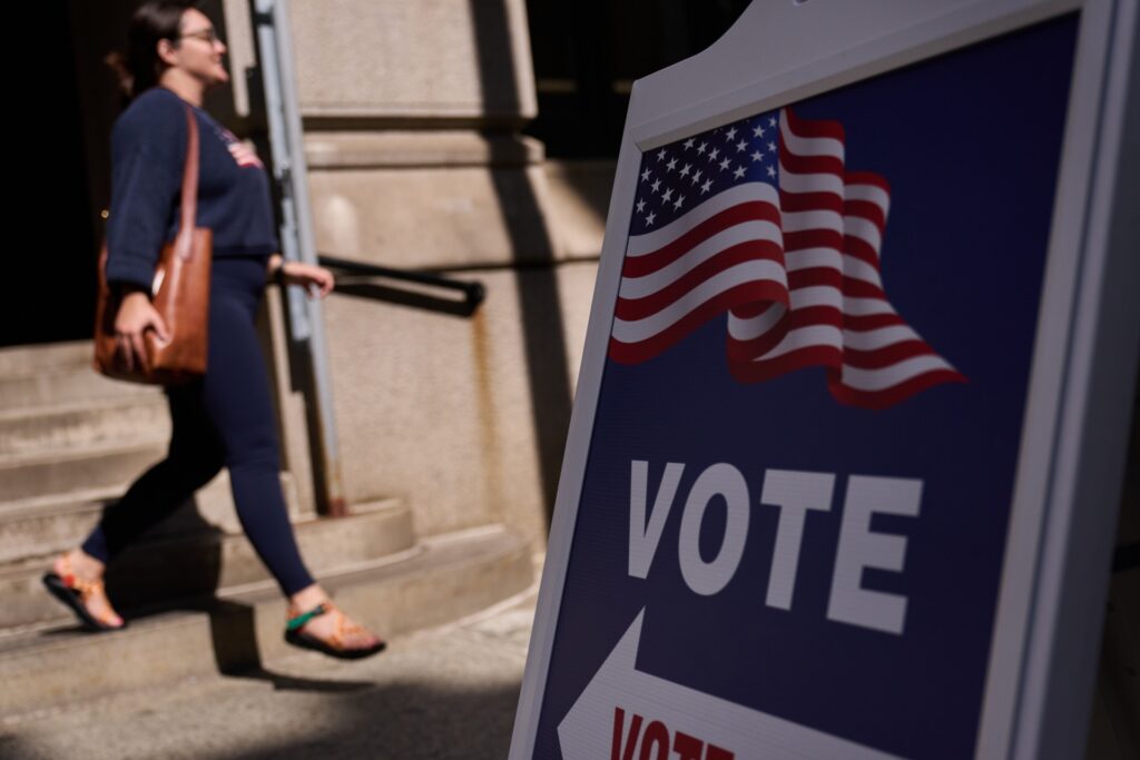 Election 26 rhode island 73949 election 2026 rhode island sign directs voters an entrance city hall